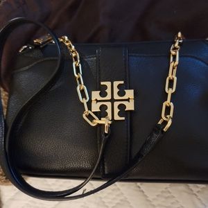 Tory Burch black leather with chain cross body bag